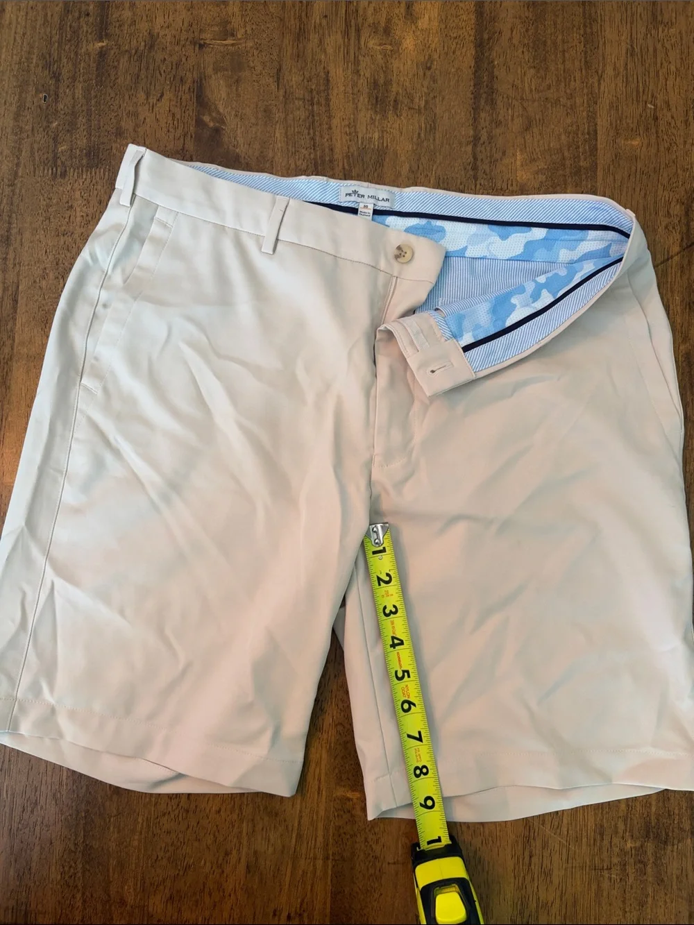 Peter Millar Beige Shorts with Light Blue Accents